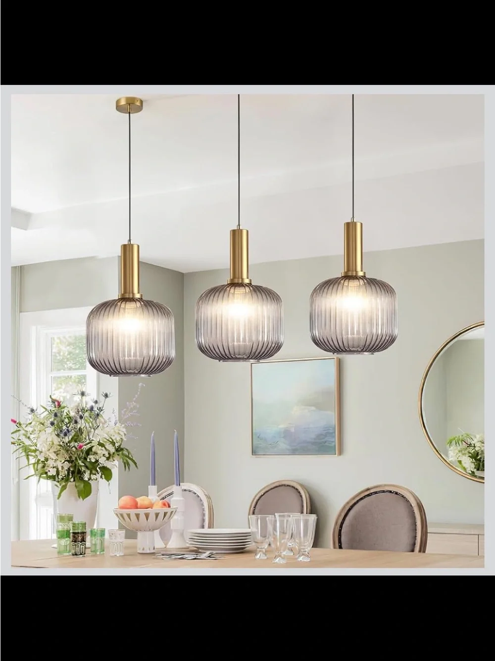 Battery Operated Pendant Light, Dimmable Glass Chandelier, Remote - New in Box
